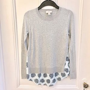 LOFT Grey and Blue Mixed Media Top